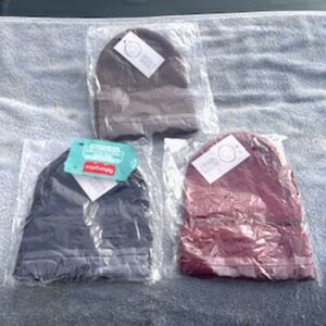 Knit "Toboggan Style" Winter Caps . {3} Hat Bundle . Navy / Brown / Burgundy